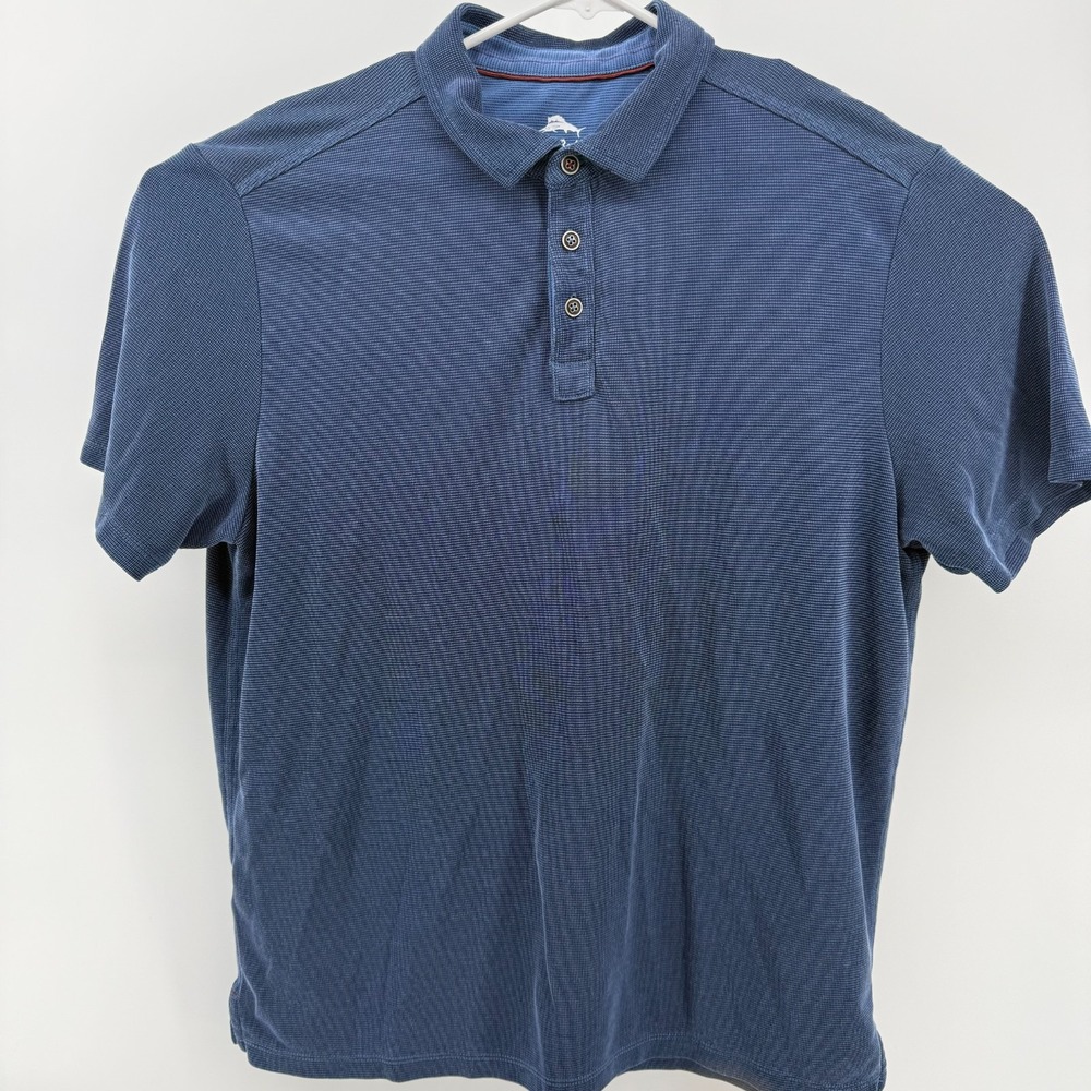 Tommy‎ Bahama Men's L Polo Shirt Solid Midnight Blue Modal Blend Stretch Quality